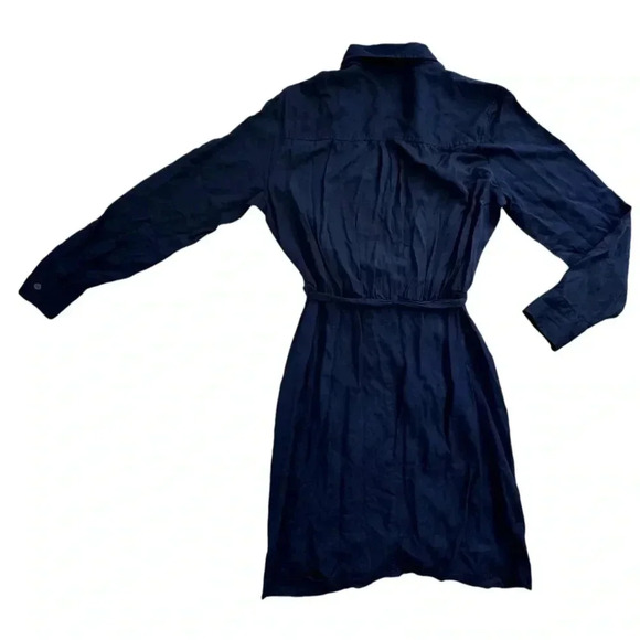 Gap Navy Blue Button Down Dress with Tie Waist Long Sleeve Small Knee Length - Picture 4 of 13